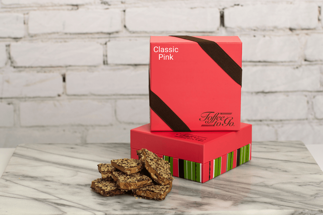 Dark Chocolate Pecan Toffee Classic Pink Gift Box