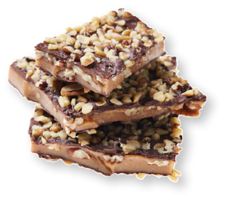 Dark Chocolate Pecan Toffee stack of toffee